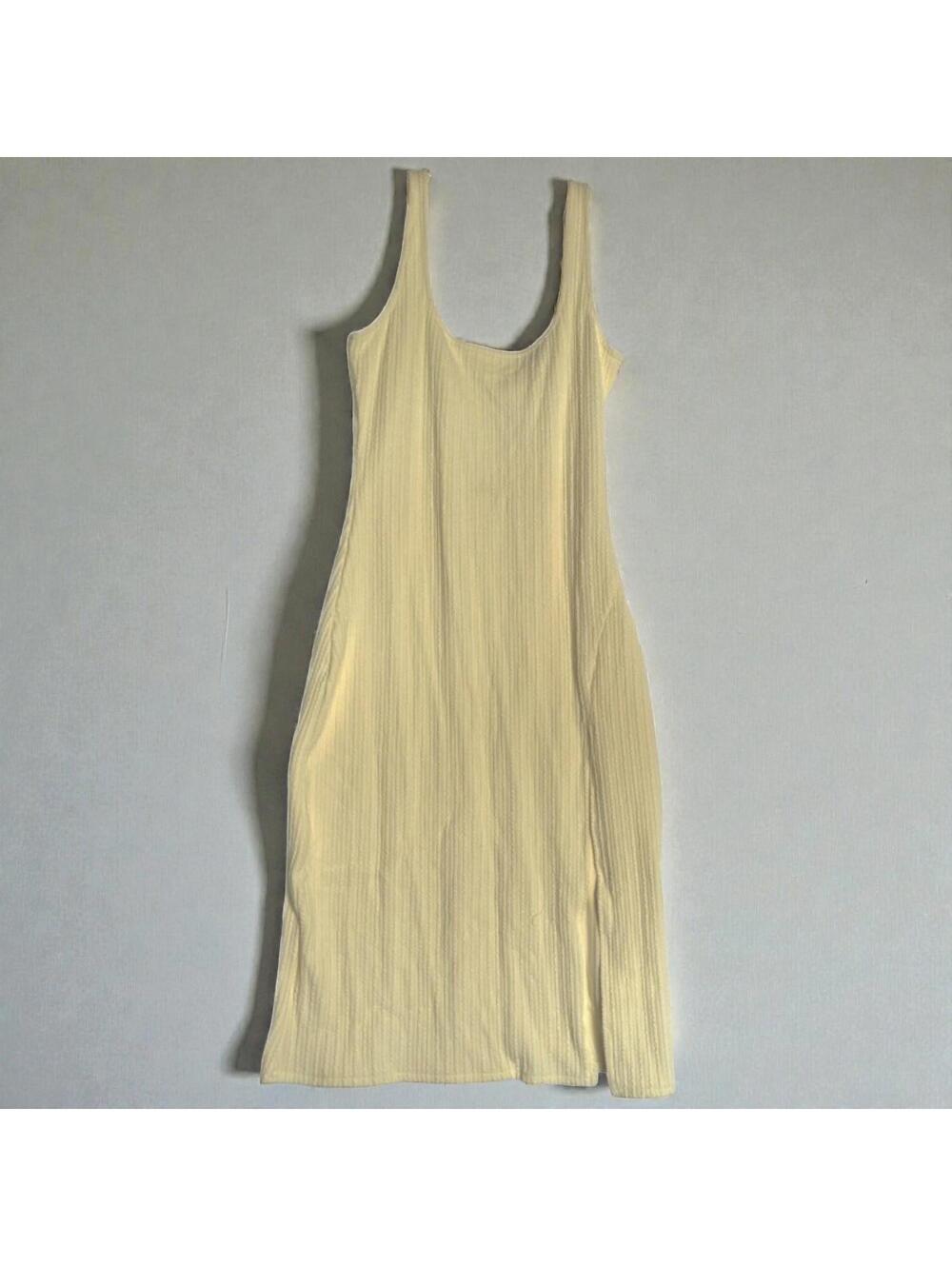 Backyard Roses Ribbed Knit Midi Dress Square Neck Side Slit Bodycon L - Picture 2 of 3